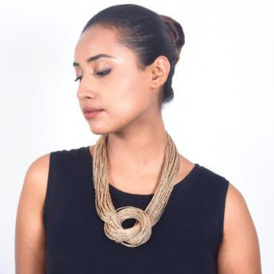 Loop Beige Copper Jute Dori Neckpiece