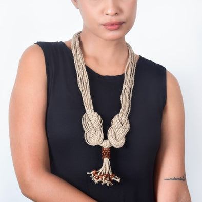 Utkal Natural Brown Wooden Beads Jute Dori Neckpiece