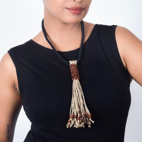 Pala Natural Brown Wooden Beads Jute Dori Neckpiece