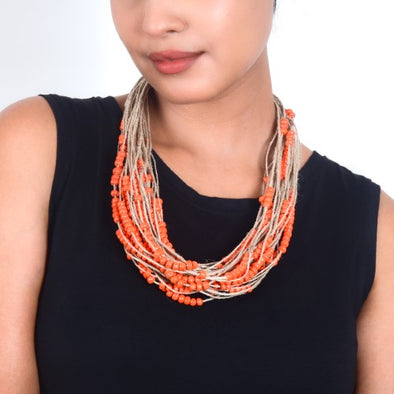 Rosary Beige Orange Jute Dori Neckpiece