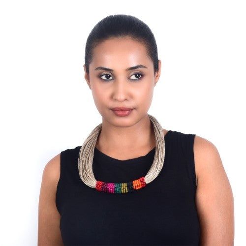 Sikkim Multi Wooden Beads Jute Dori Neckpiece