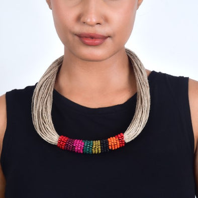 Sikkim Multi Wooden Beads Jute Dori Neckpiece