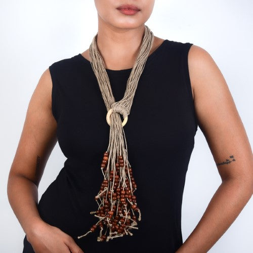 Rose Beige Jute Dori Neckpiece