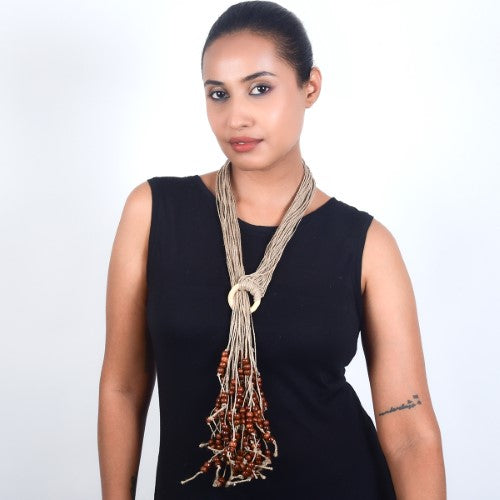 Rose Beige Jute Dori Neckpiece