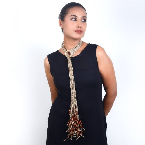 Rosette Beige Jute Dori Neckpiece