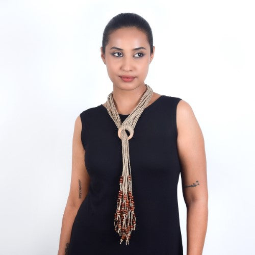 Rose Beige Jute Dori Neckpiece