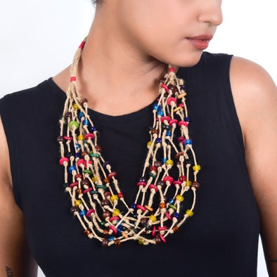 Funky Multi Beads Jute Dori Neckpiece