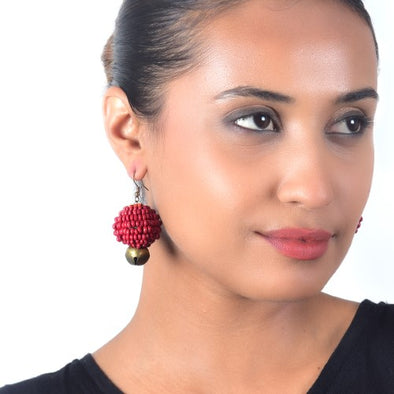 Aurum Red Gold Wooden beads Ghungroo Ear rings