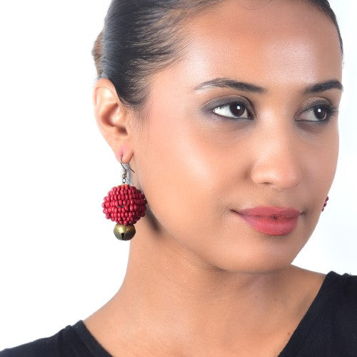 Aurum Red Gold Wooden beads Ghungroo Ear rings