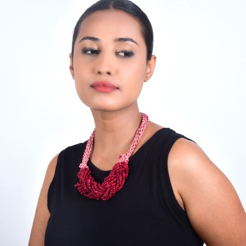 Scarlet Red Cotton Wooden Beads Sustainable Neckpiece