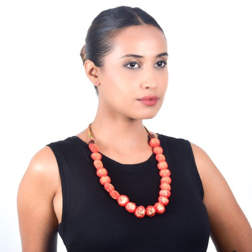 Blaze Red Gold Cotton Pom-Pom Textile Neckpiece