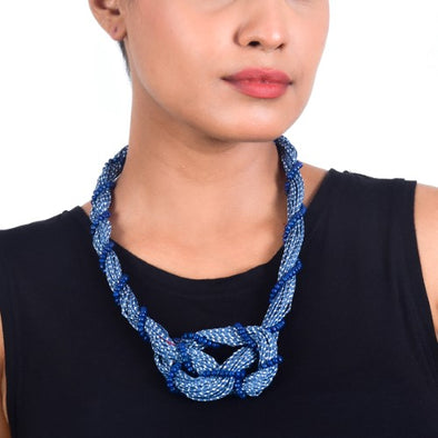 Twist Blue Indigo Cotton Dori Wooden Beads  Dori Neckpiece