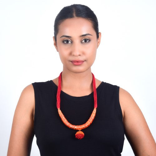 Yana Red Gold Cotton Thread Wooden Beads  Dori Neckpiece