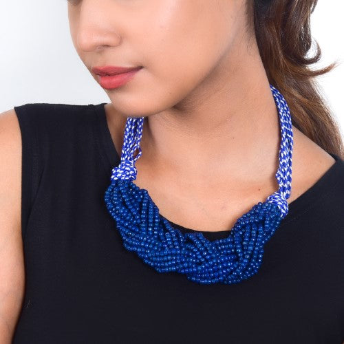 Midnight Blue Wooden Beads Sustainable Neckpiece