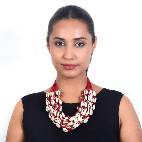 Fiji Red Cowrie Hand Made  Sustainable Fashion Jewelry Neckpiece