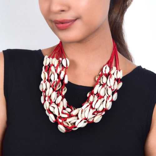 Fiji Red Cowrie Hand Made  Sustainable Fashion Jewelry Neckpiece