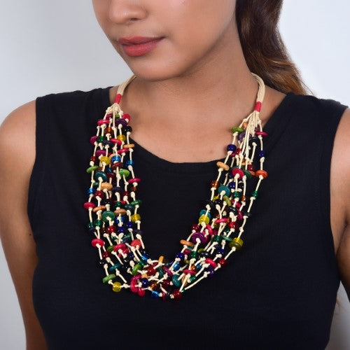 Marble Multi Beads Cotton Dori Neckpiece