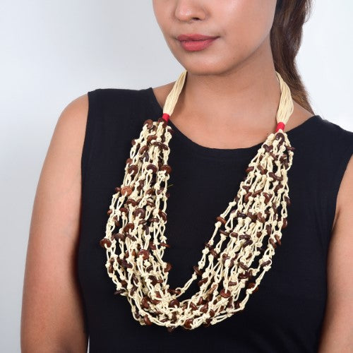 Marble Beige Beads Cotton Dori Neckpiece