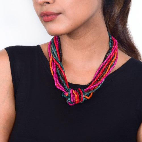 Twist Multi Wooden Beads  Dori Neckpiece