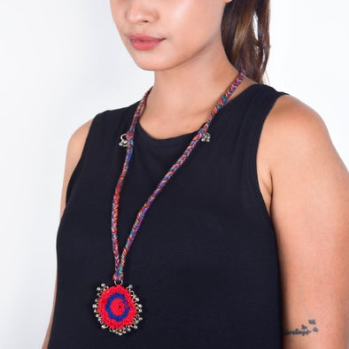 Croche Red/ Navy Blue Hand Crochet Sustainable Fashion Jewelry Neckpiece