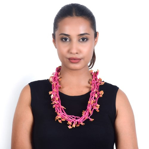 Knotty Pink Wooden Beads Cotton Dori Neckpiece