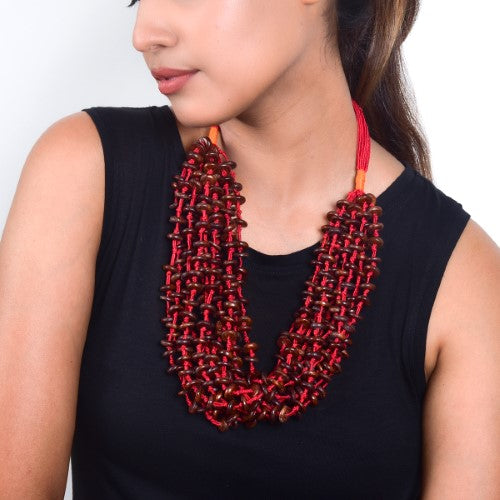 Marble Red Beads Cotton Dori Neckpiece