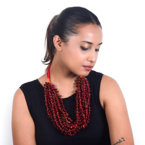 Marble Red Beads Cotton Dori Neckpiece