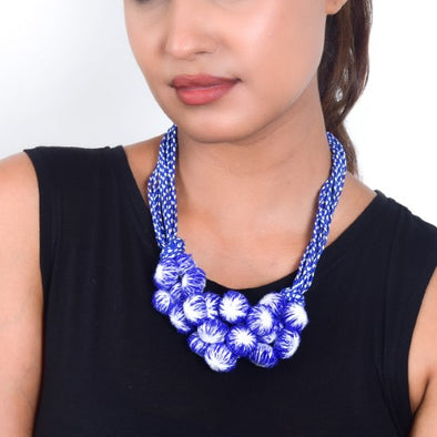 Twilight Blue Cotton Pom-Pom Textile Neckpiece