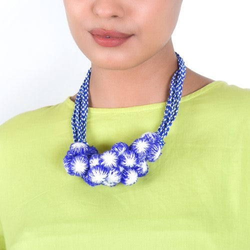 Twilight Blue Cotton Pom-Pom Textile Neckpiece