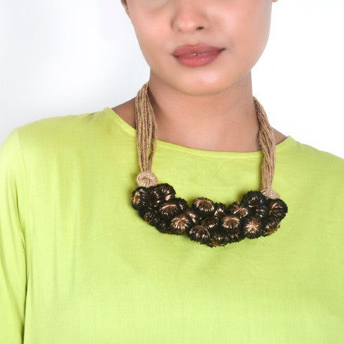 Moon Light Black Copper Cotton PomPom Textile Neckpiece