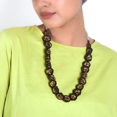 Sparkle Black Copper Cotton Pom Pom Textile Neckpiece