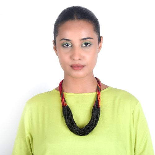 Dribbles Black Multi Cotton Thread Wooden Beads  Dori Neckpiece