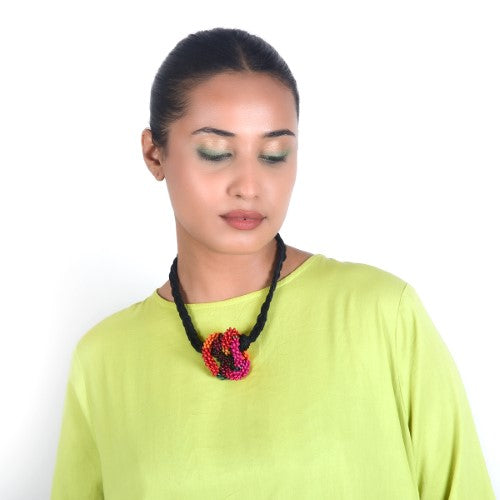 Tangle Black Multi Cotton Dori Wooden Beads Neckpiece