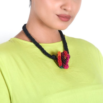 Tangle Black Multi Cotton Dori Wooden Beads Neckpiece