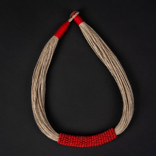 Sikkim Red Wooden Beads Jute Dori Neckpiece