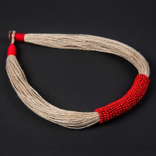 Sikkim Red Wooden Beads Jute Dori Neckpiece