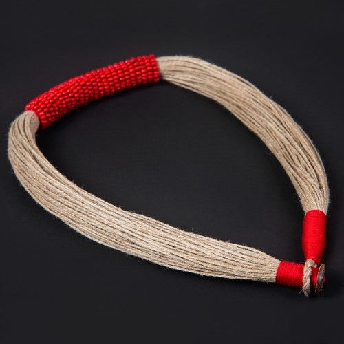 Sikkim Red Wooden Beads Jute Dori Neckpiece