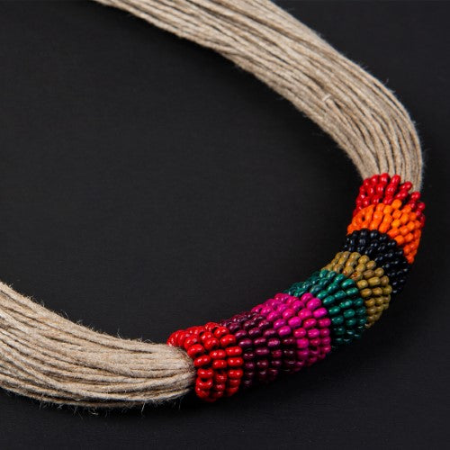 Sikkim Multi Wooden Beads Jute Dori Neckpiece