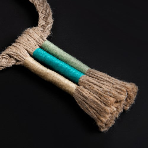 Folk Beige Teal Jute Dori Neckpiece