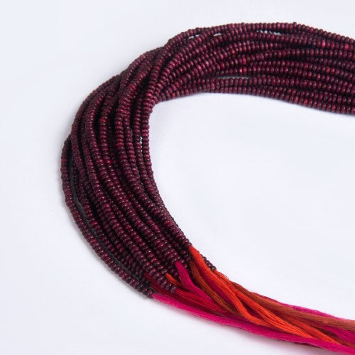 Dribbles Red Maroon Cotton Thread Wooden Beads  Dori Neckpiece