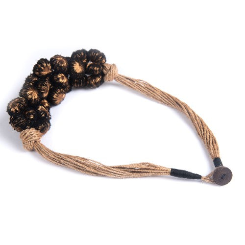 Moon Light Black Copper Cotton PomPom Textile Neckpiece