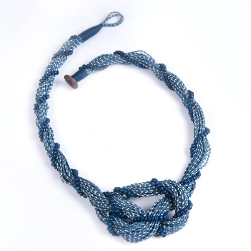 Twist Blue Indigo Cotton Dori Wooden Beads  Dori Neckpiece