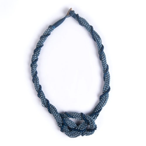 Twist Blue Indigo Cotton Dori Wooden Beads  Dori Neckpiece