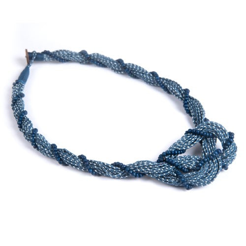 Twist Blue Indigo Cotton Dori Wooden Beads  Dori Neckpiece