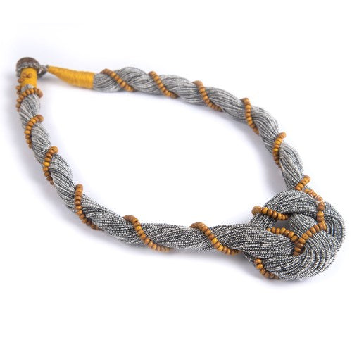 Twist Grey Yellow Cotton Dori Wooden Beads  Dori Neckpiece