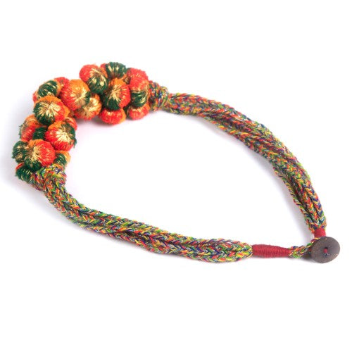 Fire Light Green Red Orange Light Gold Cotton Pom-Pom Sustainable Neckpiece