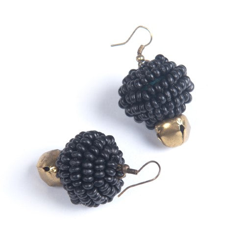 Midnight Black Gold Wooden beads Ghungroo Ear rings