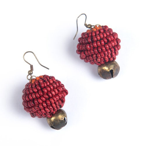 Aurum Red Gold Wooden beads Ghungroo Ear rings