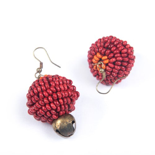 Aurum Red Gold Wooden beads Ghungroo Ear rings