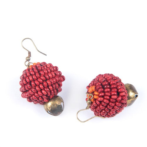 Aurum Red Gold Wooden beads Ghungroo Ear rings